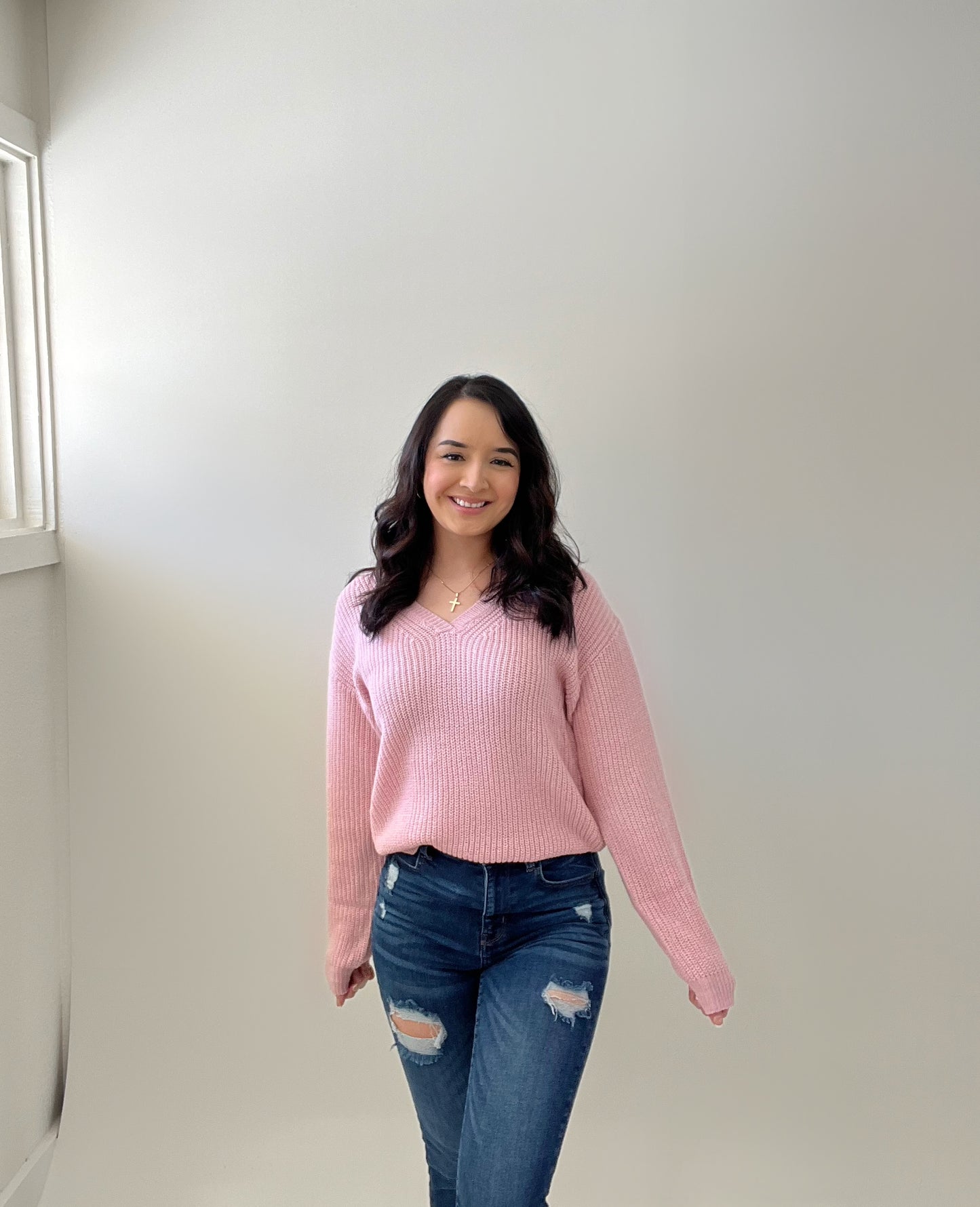 Pale Pink V-Neck Sweater