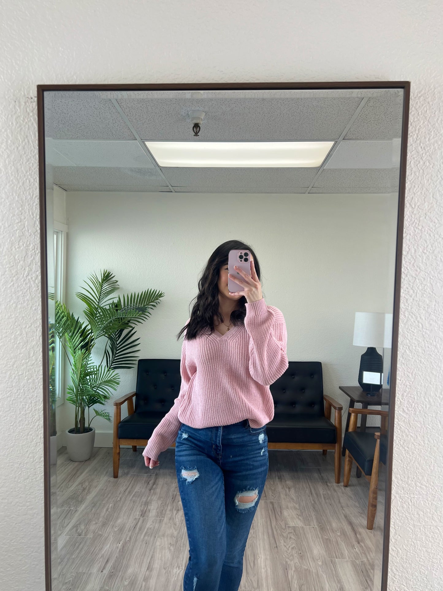 Pale Pink V-Neck Sweater